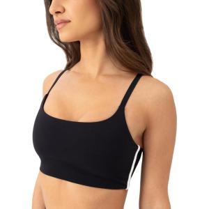 imageThin Spaghetti Strap Sports Bra for Women  Medium Support Buttery Soft Scoop Neck Workout Yoga Bras  FlexFlowBlack