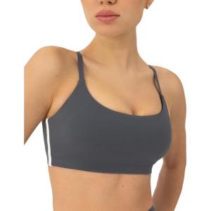 imageThin Spaghetti Strap Sports Bra for Women  Medium Support Buttery Soft Scoop Neck Workout Yoga Bras  FlexFlowThunder