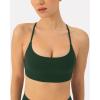 imageOpen Back Strappy Yoga Workout Bras for Women  Low Support CrissCross Sports Gym Bra Removable Pads  FlexFlowPine Green