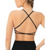 imageOpen Back Strappy Yoga Workout Bras for Women  Low Support CrissCross Sports Gym Bra Removable Pads  FlexFlowBlack