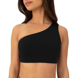 imageAsymmetrical Sports One Shoulder Bra for Women  Low Support One Strap Bra Workout Top Removable Pads  FlexFlowBlack