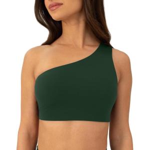 imageAsymmetrical Sports One Shoulder Bra for Women  Low Support One Strap Bra Workout Top Removable Pads  FlexFlowPine Green
