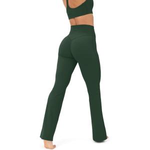 imageHigh Waisted Flare Leggings for Women  Buttery Soft Bell Bottom Workout Flared Wide Leg Yoga Pants  FlexFlowPine Green