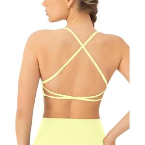 imageOpen Back Strappy Yoga Workout Bras for Women  Low Support CrissCross Sports Gym Bra Removable Pads  FlexFlowLemonade