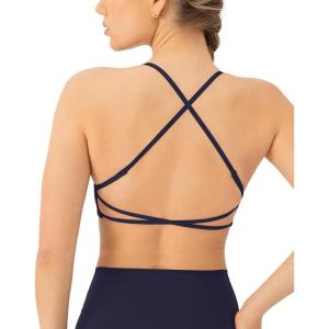 imageOpen Back Strappy Yoga Workout Bras for Women  Low Support CrissCross Sports Gym Bra Removable Pads  FlexFlowTwilight