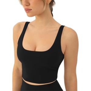 imageScoop Workout Tank Top with Built in Bra for Women  Medium Support Longline Yoga Sports Shelf Bra Top FlexFlowBlack
