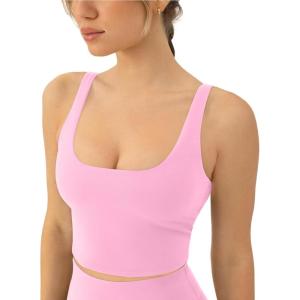 imageScoop Workout Tank Top with Built in Bra for Women  Medium Support Longline Yoga Sports Shelf Bra Top FlexFlowBubblegum