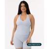 imageWorkout Halter Tops for Women Built in Bra  Low Support V Neck Backless Sports Tank Top Shelf Bra  HiPerformSilver