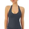 imageWorkout Halter Tops for Women Built in Bra  Low Support V Neck Backless Sports Tank Top Shelf Bra  HiPerformThunder