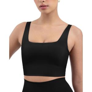 imageCompression Sports Bras for Women  Medium Support Square Neck Longline Workout Bra Removable Pads  HiPerformBlack