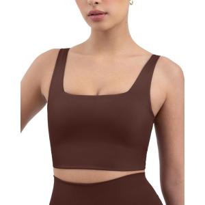 imageCompression Sports Bras for Women  Medium Support Square Neck Longline Workout Bra Removable Pads  HiPerformCocoa