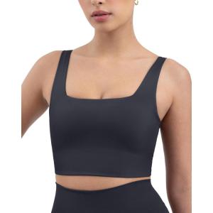 imageCompression Sports Bras for Women  Medium Support Square Neck Longline Workout Bra Removable Pads  HiPerformGraphite