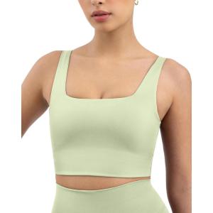 imageCompression Sports Bras for Women  Medium Support Square Neck Longline Workout Bra Removable Pads  HiPerformPistachio