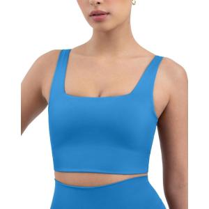imageCompression Sports Bras for Women  Medium Support Square Neck Longline Workout Bra Removable Pads  HiPerformRoyal Blue