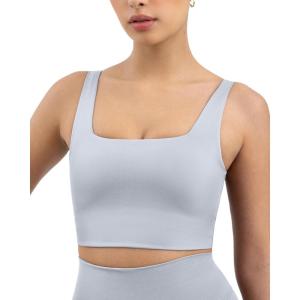 imageCompression Sports Bras for Women  Medium Support Square Neck Longline Workout Bra Removable Pads  HiPerformSilver