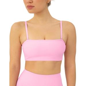 imageSports Bandeau Bras for Women  Padded Low Support Workout Yoga Bandeau Bra with Convertible Straps  FlexFlowBubblegum