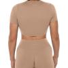 imageAthleisure Crop Tee  Low Support Crew Neck Short Cap Sleeves Lounge Workout Womens Cropped Top  LuxeCloudSand