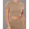 imageAthleisure Crop Tee  Low Support Crew Neck Short Cap Sleeves Lounge Workout Womens Cropped Top  LuxeCloudSand