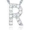 imagePAVOI 14K White Gold Plated Cubic Zirconia Initial Necklace  Letter Dainty Necklaces for Women R