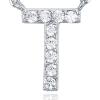 imagePAVOI 14K White Gold Plated Cubic Zirconia Initial Necklace  Letter Dainty Necklaces for Women T