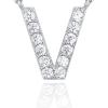imagePAVOI 14K White Gold Plated Cubic Zirconia Initial Necklace  Letter Dainty Necklaces for Women V