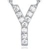 imagePAVOI 14K White Gold Plated Cubic Zirconia Initial Necklace  Letter Dainty Necklaces for Women Y