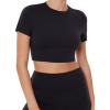 imageAthleisure Crop Tee  Low Support Crew Neck Short Cap Sleeves Lounge Workout Womens Cropped Top  LuxeCloudBlack