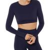 imageLong Sleeve Crop Top  Medium Support Crew Neck MoistureWicking Womens Performance Gym Workout Tee  HiPerformTwilight