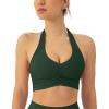 imageRuching Workout Halter Bra for Women  Low Support V Neck Yoga Backless Sports Bra Padded Halter Top  FlexFlowPine Green