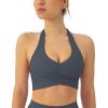 imageRuching Workout Halter Bra for Women  Low Support V Neck Yoga Backless Sports Bra Padded Halter Top  FlexFlowThunder