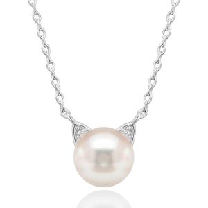 image14K Gold Plated Sterling Silver AAA Freshwater Cultured Pearl Cat Pearl PendantWhite Gold