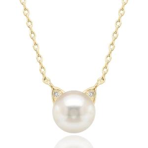 image14K Gold Plated Sterling Silver AAA Freshwater Cultured Pearl Cat Pearl PendantYellow Gold