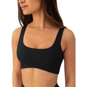 imageCurve Hem Scoop Neck Sports Bra for Women  Medium Support Buttery Soft Low Cut Yoga Workout Bras  FlexFlowBlack