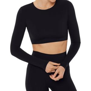 imageLong Sleeve Crop Top  Medium Support Crew Neck MoistureWicking Womens Performance Gym Workout Tee  HiPerformBlack