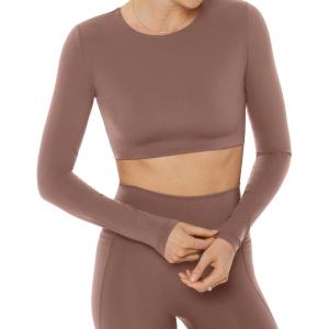 imageLong Sleeve Crop Top  Medium Support Crew Neck MoistureWicking Womens Performance Gym Workout Tee  HiPerformClay