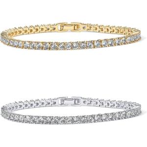 imagePAVOI 14K Gold Plated 3mm Cubic Zirconia Classic Tennis Bracelet  Gold Bracelets for Women  Size 6575 InchWhite  Yellow