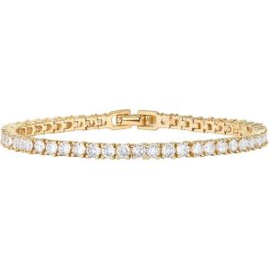 imagePAVOI 14K Gold Plated 3mm Cubic Zirconia Classic Tennis Bracelet  Gold Bracelets for Women  Size 6575 InchYellow Gold