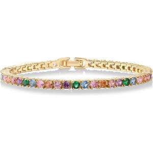 imagePAVOI 14K Gold Plated 3mm Multi Colored CZ Tennis Bracelet  Vibrant Cubic Zirconia Bracelet for Women  Size 6575 InchYellow Gold