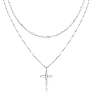 imagePAVOI 14K Gold Plated Layering Necklaces  Stylish Minimalist Design Pendant Necklaces  Butterfly Heart Lock Evil Eye Coin Lightning Bolt Circle Cross Pendants for WomenWhite Gold