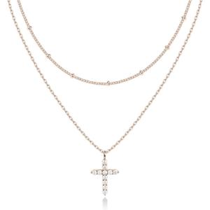 imagePAVOI 14K Gold Plated Layering Necklaces  Stylish Minimalist Design Pendant Necklaces  Butterfly Heart Lock Evil Eye Coin Lightning Bolt Circle Cross Pendants for WomenRose Gold