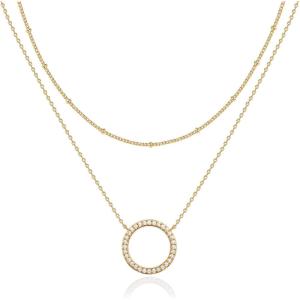 imagePAVOI 14K Gold Plated Layering Necklaces  Stylish Minimalist Design Pendant Necklaces  Butterfly Heart Lock Evil Eye Coin Lightning Bolt Circle Cross Pendants for WomenGold