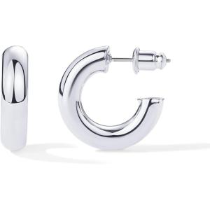 imagePAVOI 14K Gold Plated Lightweight Chunky Open Hoops for Women  Trendy Gold Hoop EarringsWhite Gold