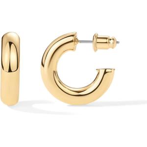 imagePAVOI 14K Gold Plated Lightweight Chunky Open Hoops for Women  Trendy Gold Hoop EarringsYellow Gold
