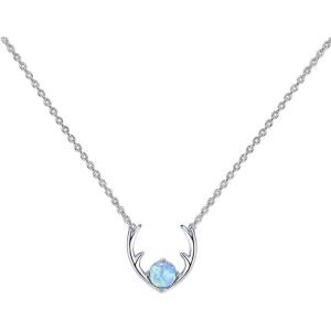 imagePAVOI 14K Gold Plated Opal Pendant Necklaces for Women  Created Opal Cubic Zirconia Dainty Necklace  Butterfly Round Triangle Antler Bar PendantsWhite Gold