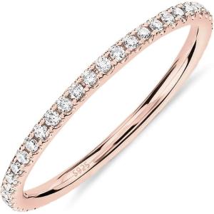 imagePAVOI 14K Gold Plated Solid 925 Sterling Silver CZ Simulated Diamond Stackable Ring Eternity Bands for WomenRose Gold