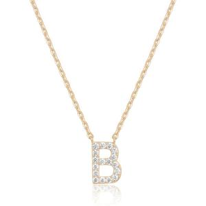 imagePAVOI 14K White Gold Plated Cubic Zirconia Initial Necklace  Letter Dainty Necklaces for Women B