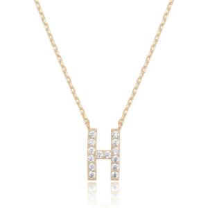 imagePAVOI 14K White Gold Plated Cubic Zirconia Initial Necklace  Letter Dainty Necklaces for Women H