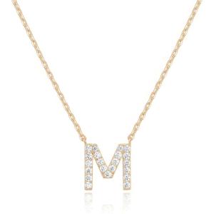 imagePAVOI 14K White Gold Plated Cubic Zirconia Initial Necklace  Letter Dainty Necklaces for Women M