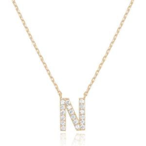 imagePAVOI 14K White Gold Plated Cubic Zirconia Initial Necklace  Letter Dainty Necklaces for Women N