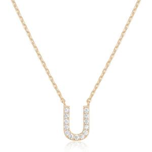 imagePAVOI 14K White Gold Plated Cubic Zirconia Initial Necklace  Letter Dainty Necklaces for Women U
